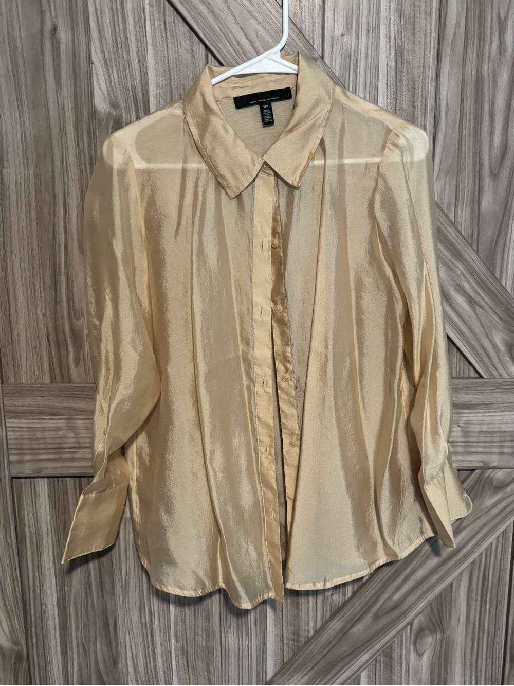 White House Black Market Shimmer Button-Up Blouse - Champagne